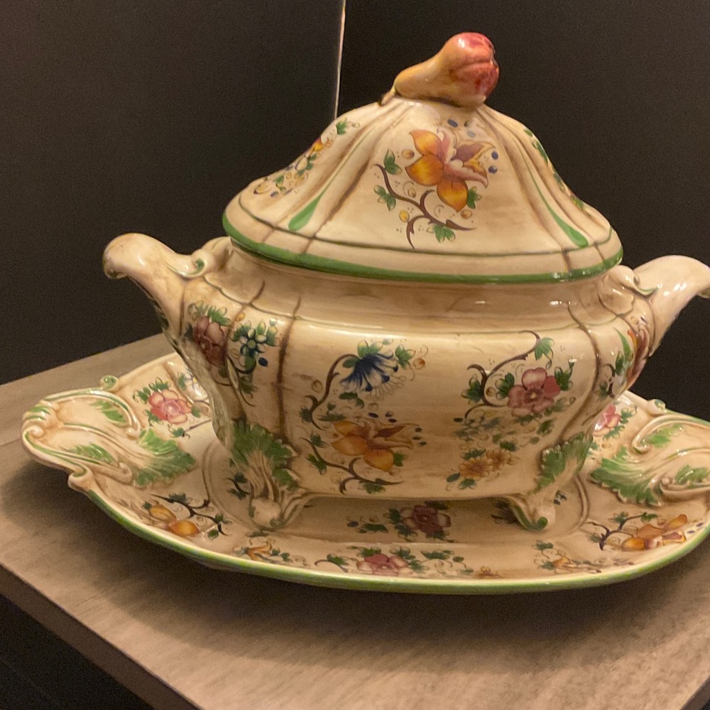 Floral Ceramic Tureen with Tray